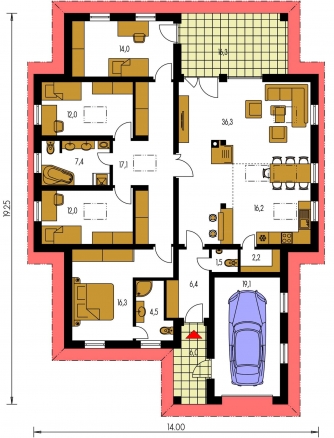 Spiegelverkehrter Entwurf | Grundriss des Erdgeschosses - BUNGALOW 112